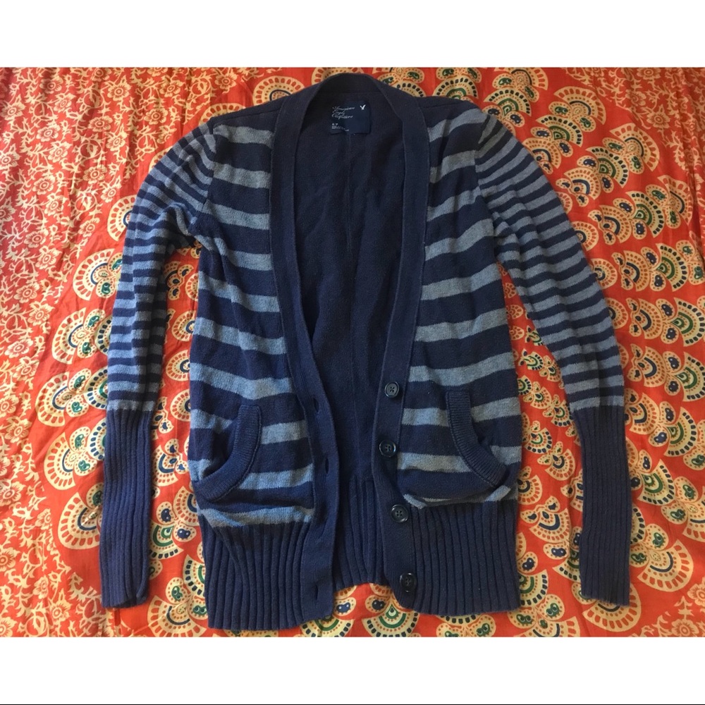 American Eagle Navy Striped Cardigan
